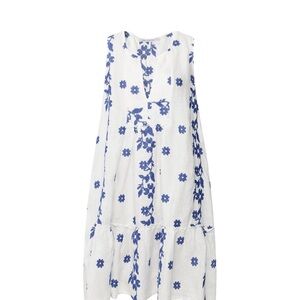 Floral Blue and White Sleeveless Dress